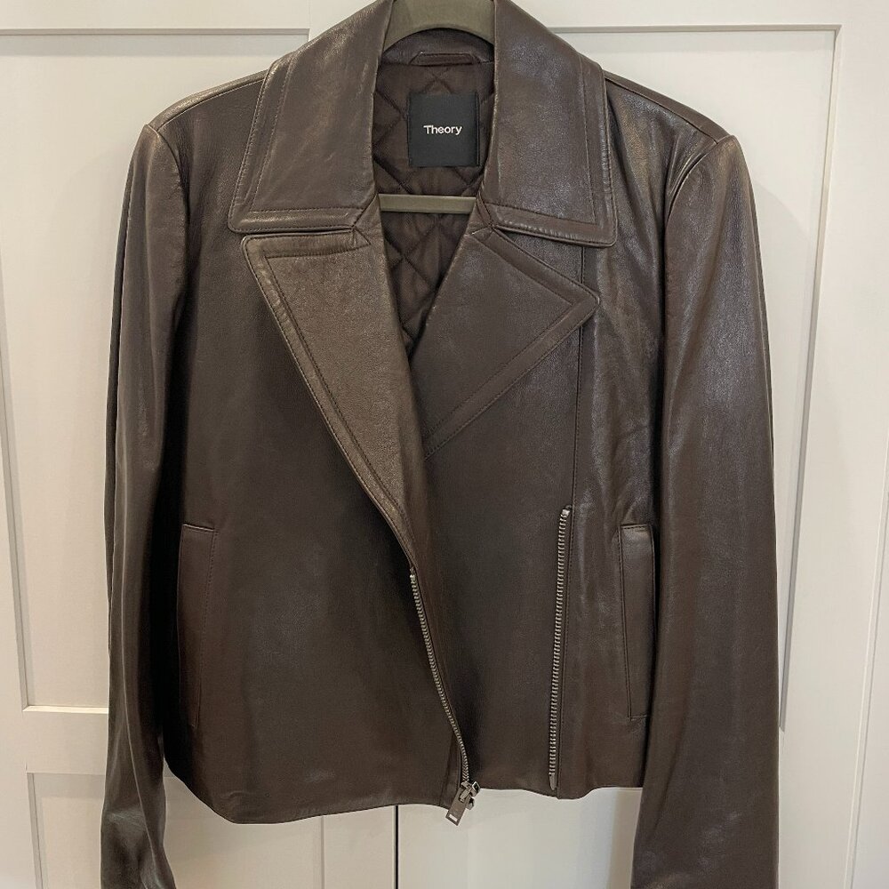Theory Slim Moto L Leather Jacket in Deep Umber - Size 4 - NWT